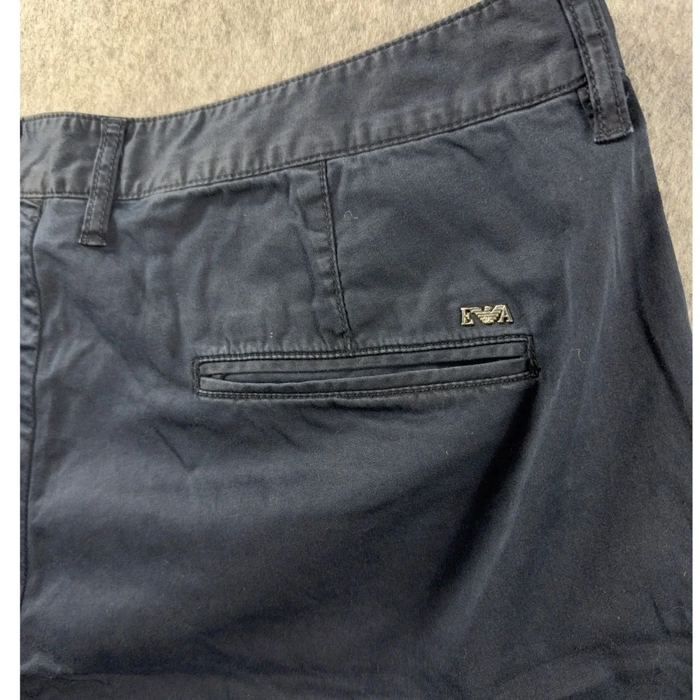 Emporio Armani Mens 37 Flat Front Shorts Navy Blue Cotton Stretch 4 Pockets Auth